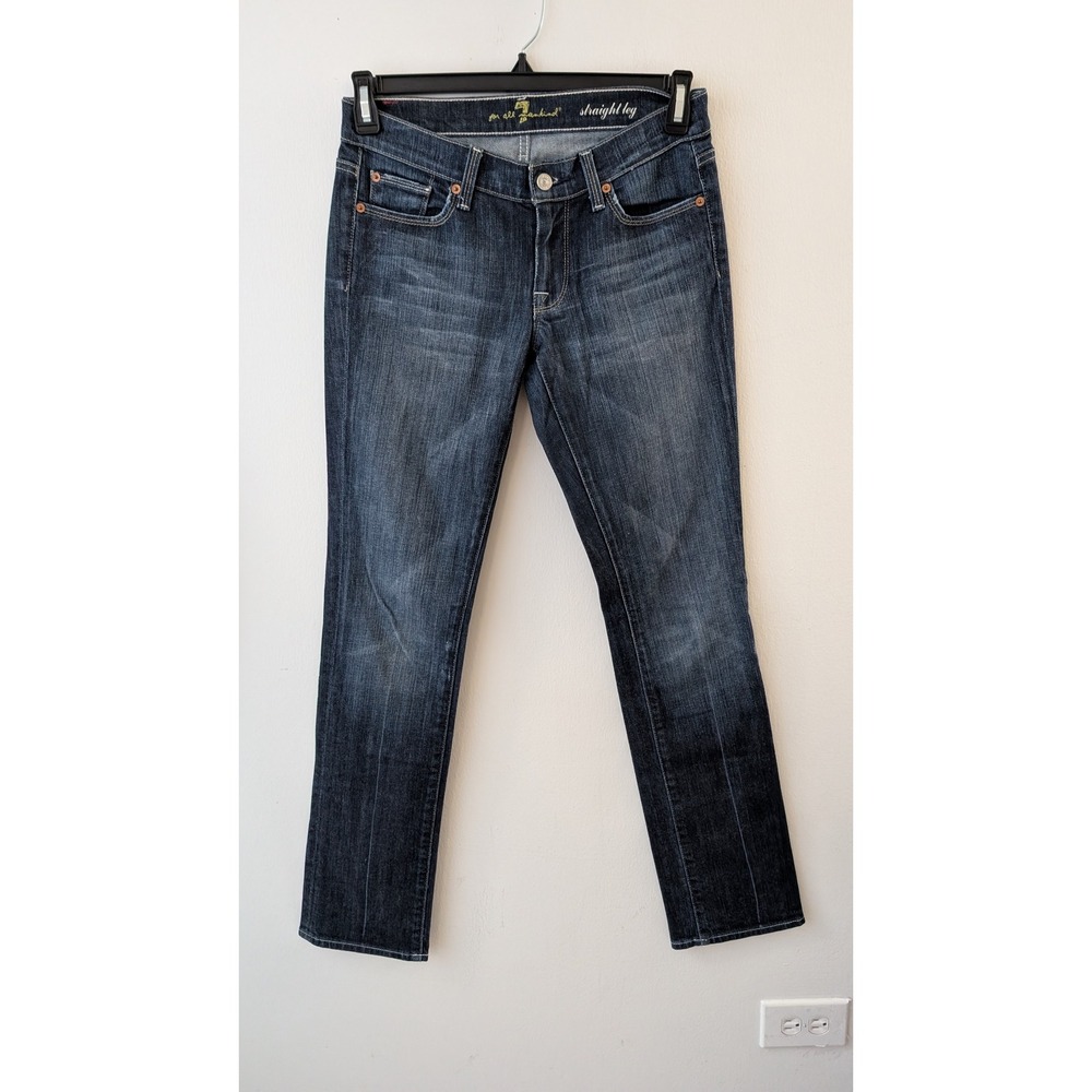 7 For All Mankind Straight Leg Jeans Dark Wash Denim Classic Embroidery